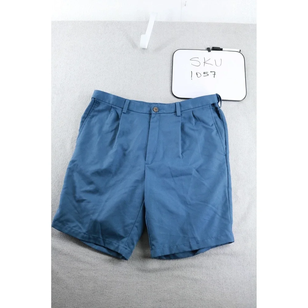 Haggar Shorts Mens 36 Blue Pleated Classic Fit Polyester Casual 1046621